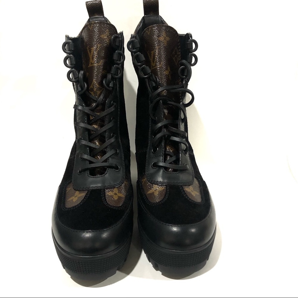Authentic Louis Vuitton Laureate Leather Moto Combat Military Boots Booties 38 - Picture 3 of 15